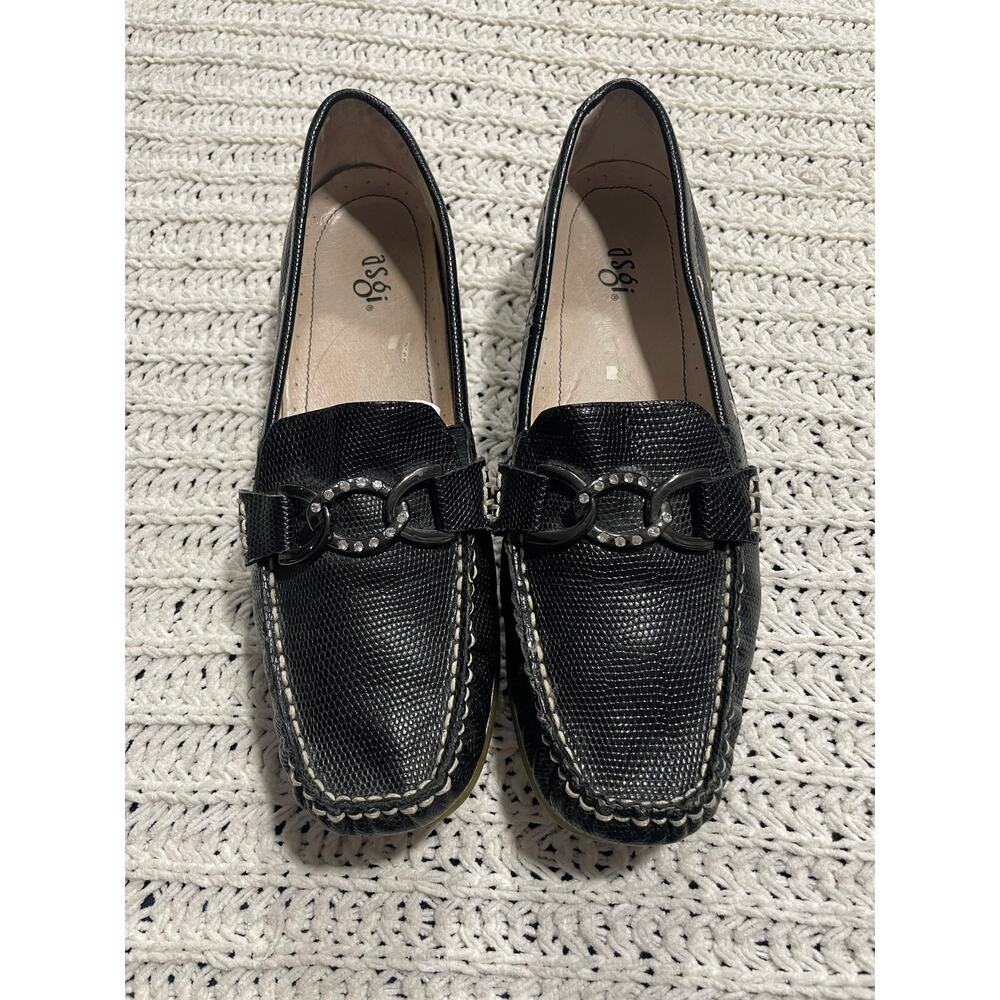 Asgi Leather Faith Slip On Driving Loafers Womens Sz 8 M W1025-BLAK 020208 Black